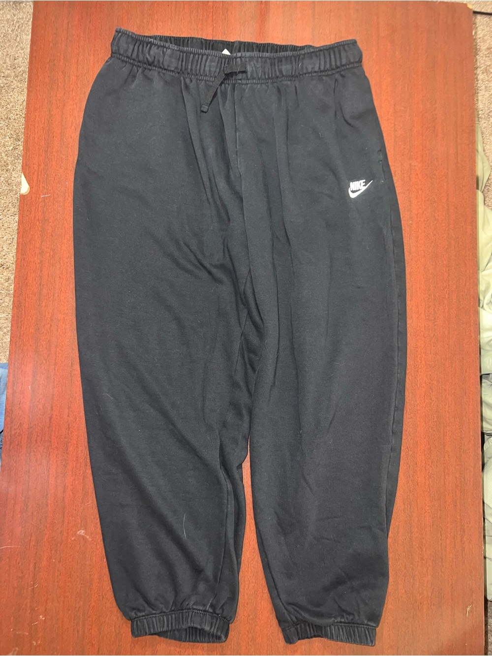 Nike Black Fleece Joggers with White Swoosh - Picture 1 of 3